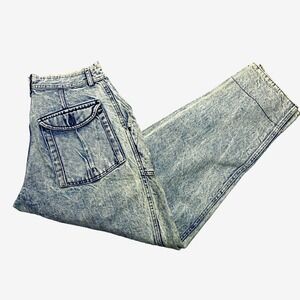 Vintage Baggy Jeans Unisex 28 Acid Stone Pleated Pockets Flap